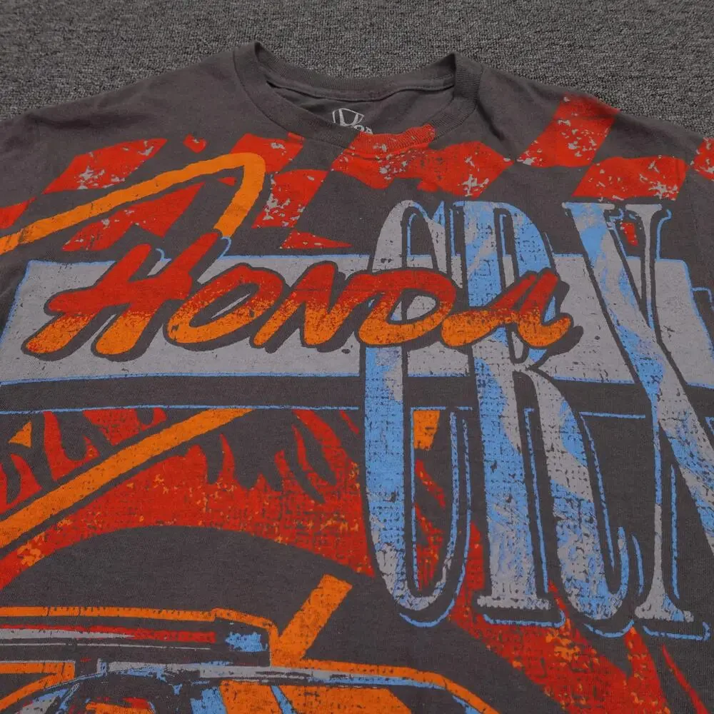Honda CRX Shirt Mens Small Gray All Over Flames Racing Graphic Tee Double Sided